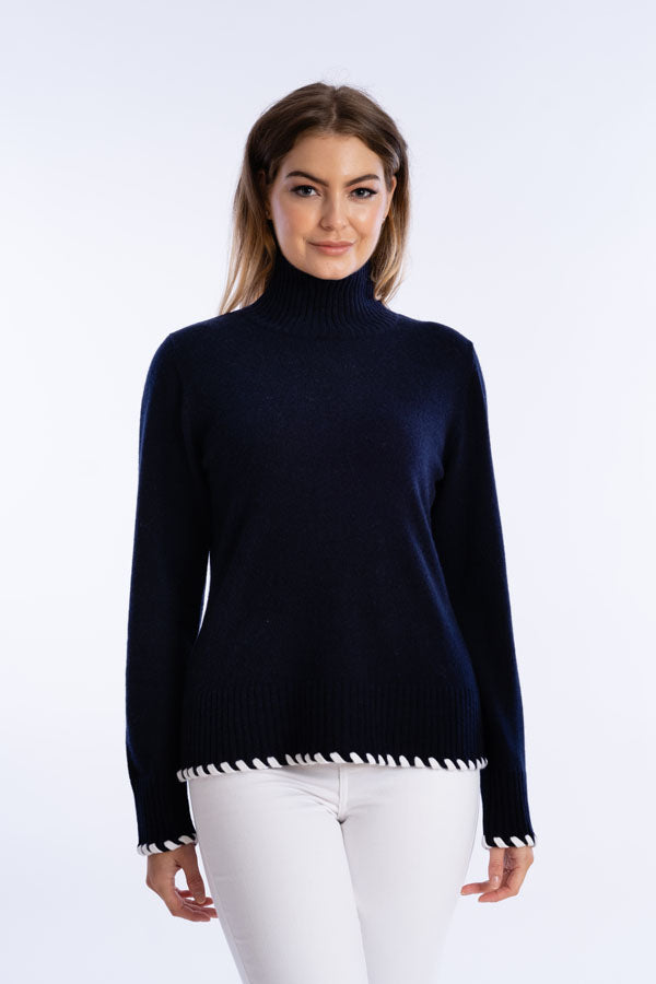 Whipstitch Mockneck Cashmere Sweater